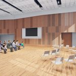 rendering of rehearsal hall with screen