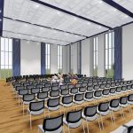 chairs aligned in a rehearsal hall - rendering